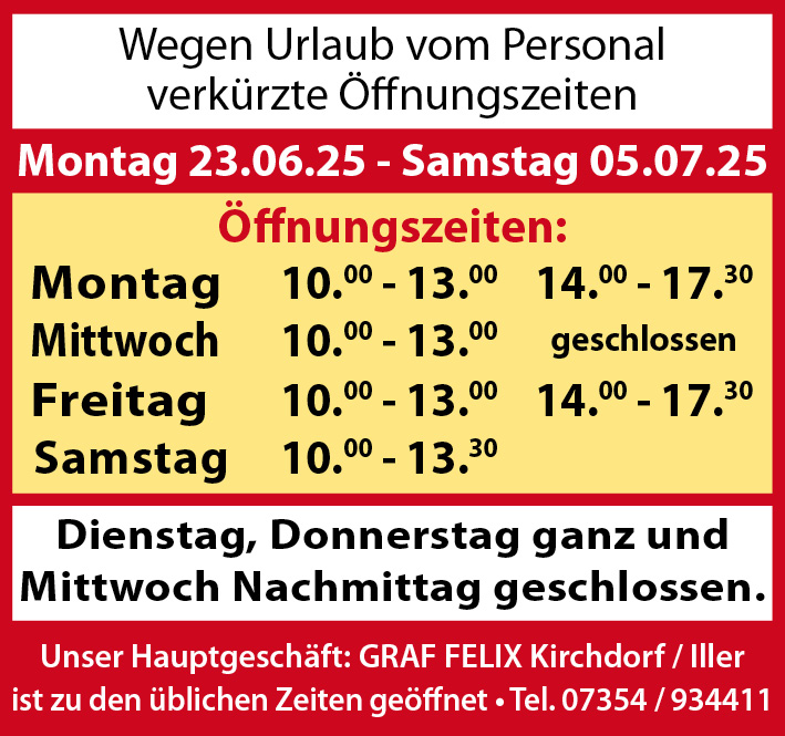 Kempten geänderte Öffnungzeiten